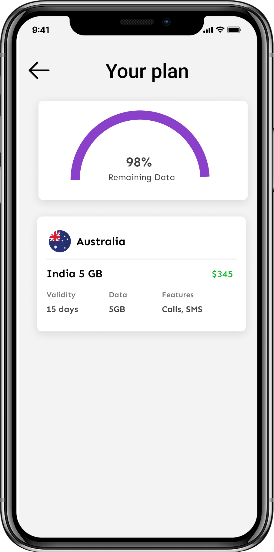 Traveler monitoring active Roamvy eSIM data usage on mobile app